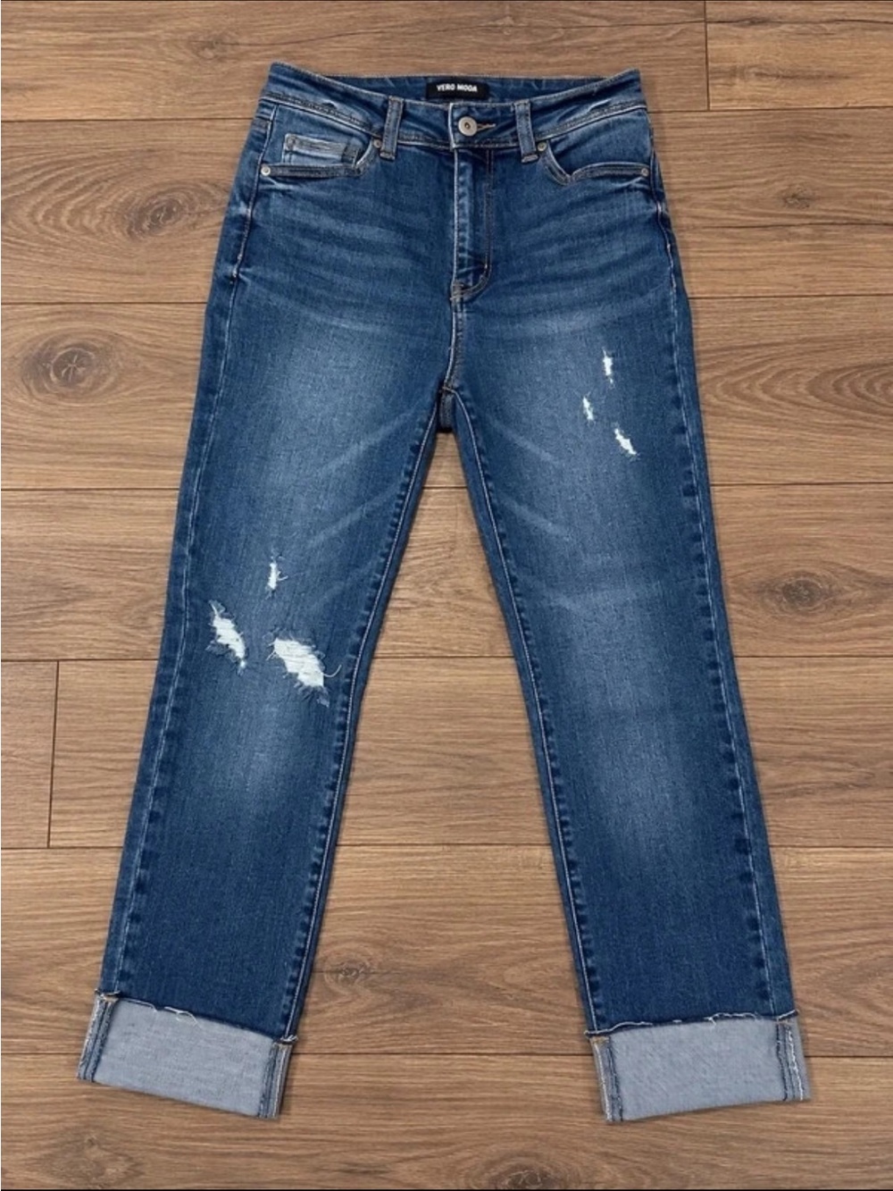 Women's Distressed Boyfriend Jeans - Indigo Blue